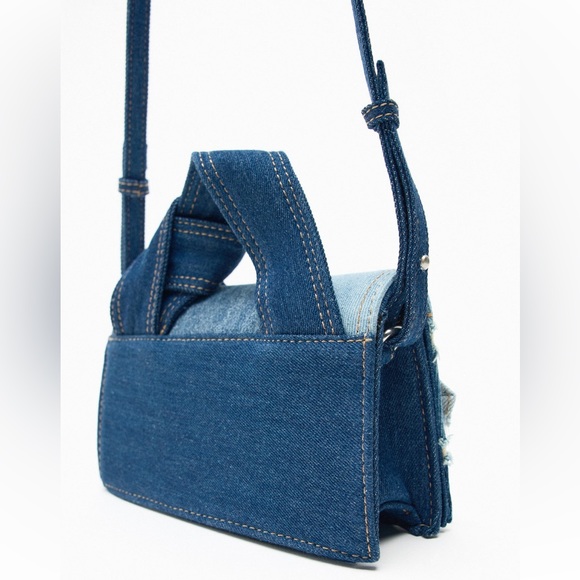 Zara patchwork denim mini city bag denim blue NWT - Picture 7 of 8